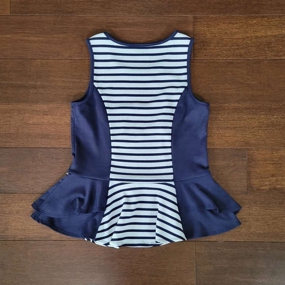 iZ Byer Navy & White Striped Peplum Dressy Sleeveless Top Junior's Size L - Picture 5 of 8